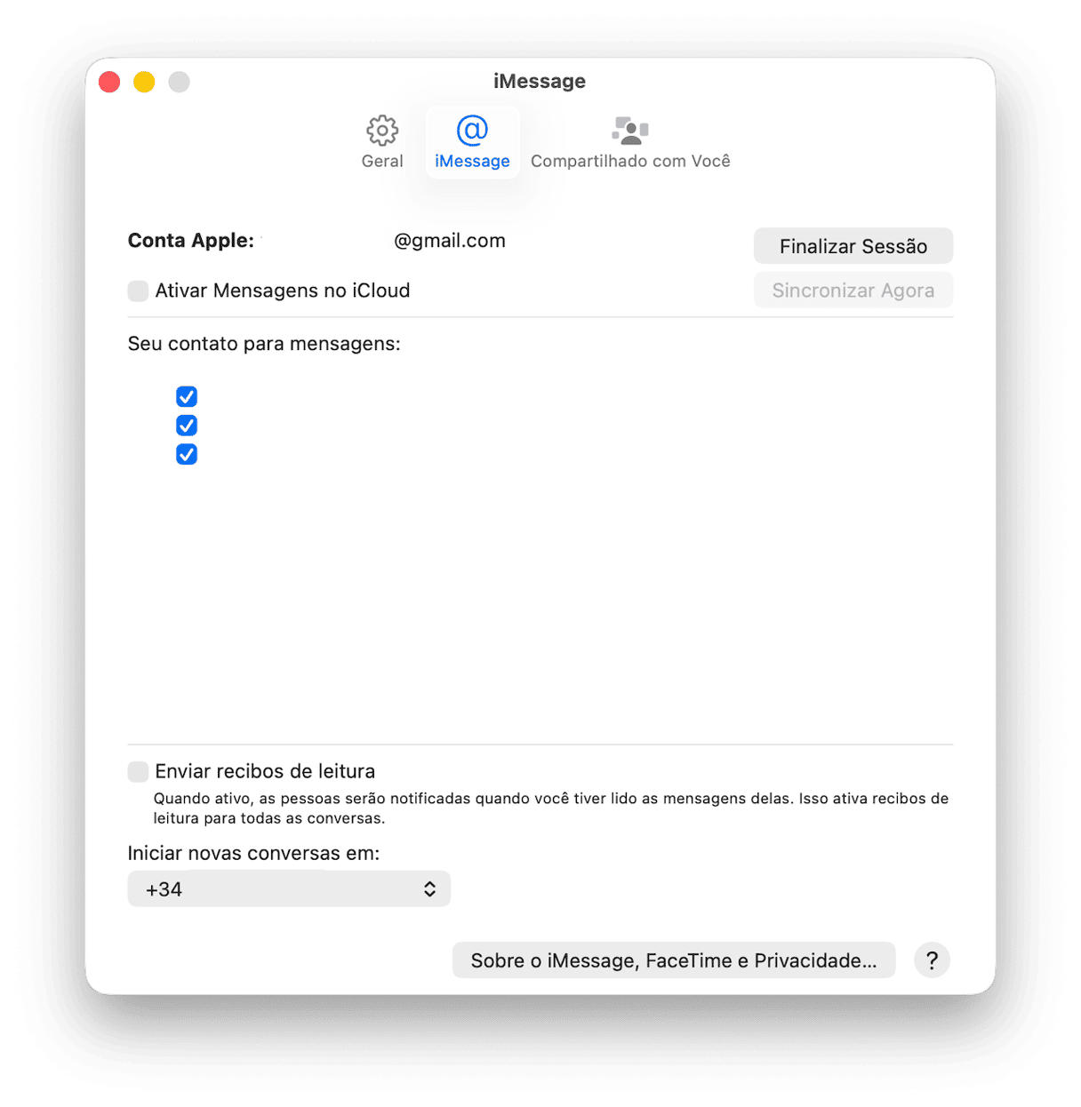 finalize a sess&atilde;o no iMessage