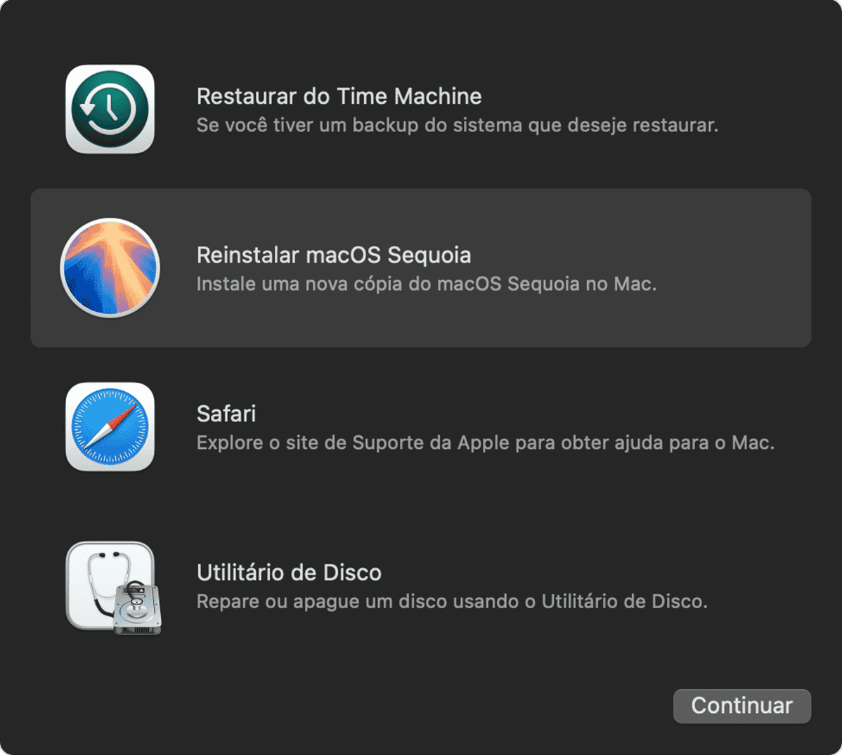 Na janela dos Utilit&aacute;rios do macOS, escolha Reinstalar o macOS