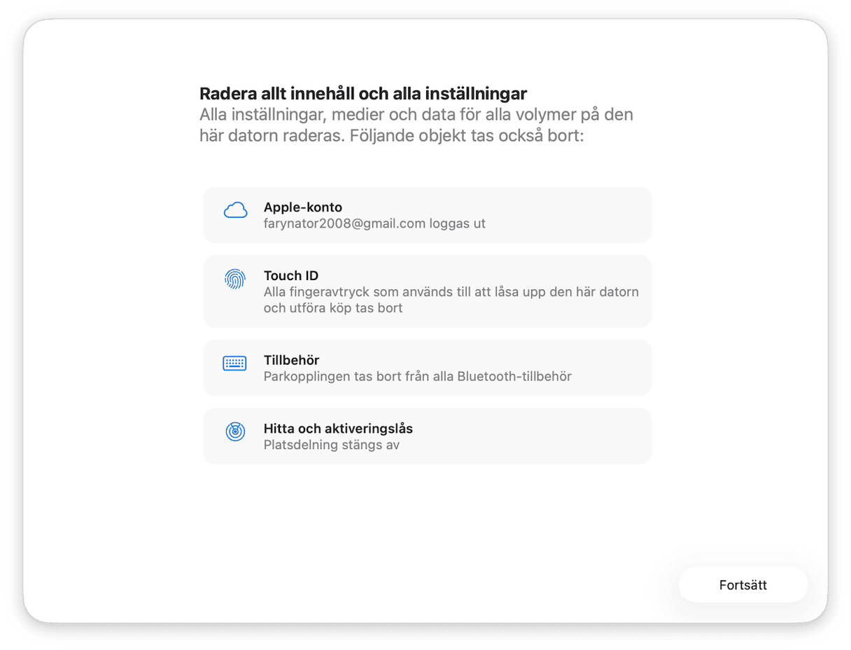 G&aring; till Allm&auml;nt > &Ouml;verf&ouml;r eller nollst&auml;ll > Radera allt inneh&aring;ll och alla inst&auml;llningar