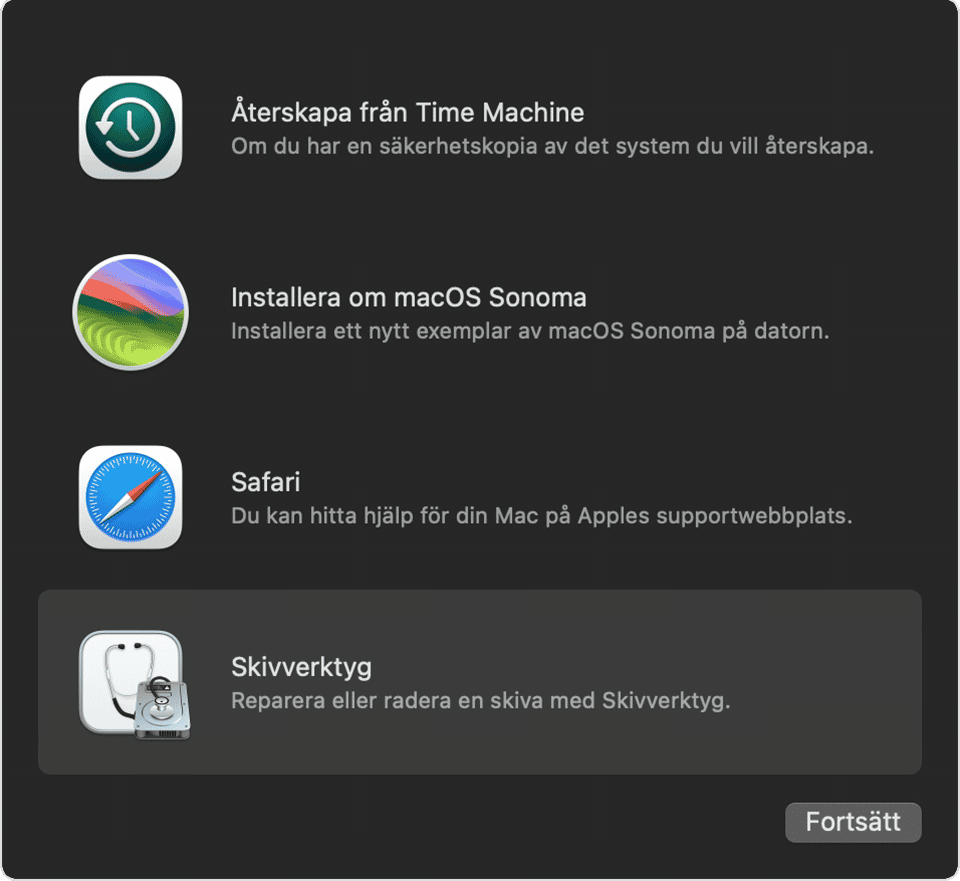 Fra macOS Verkt&oslash;y-skjermen velger du Installer macOS p&aring; nytt