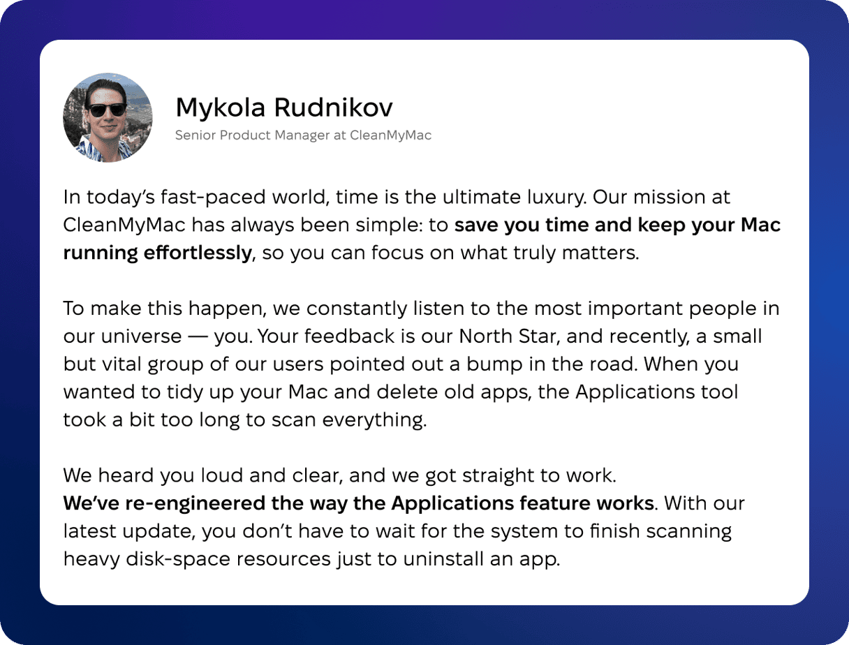 Mykola Rudnikov's quote about CleanMyMac