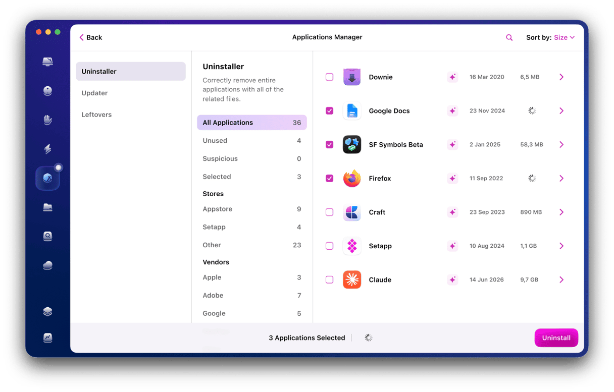 CleanMyMac's Applications Manager