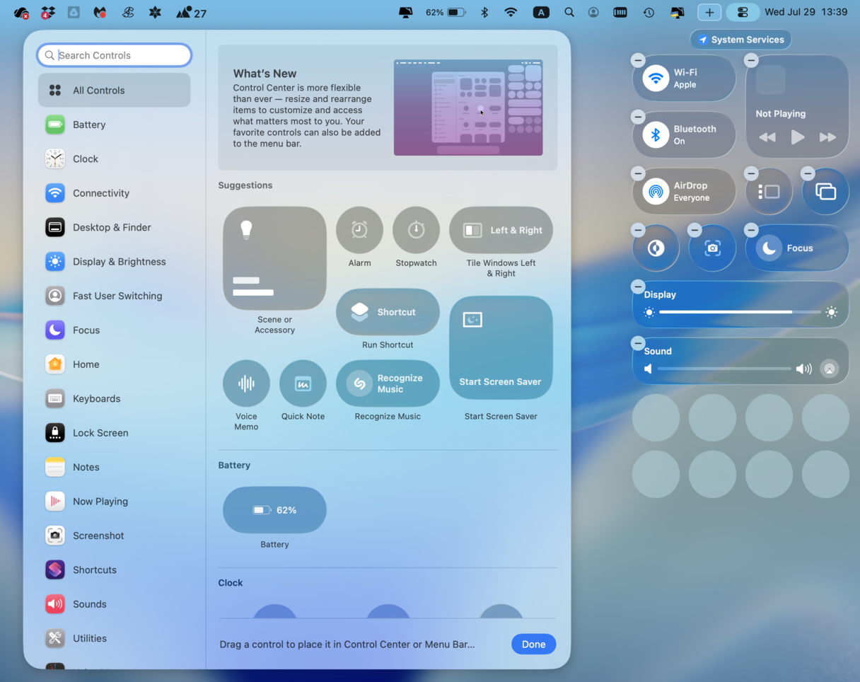 Edit Control Center on Mac