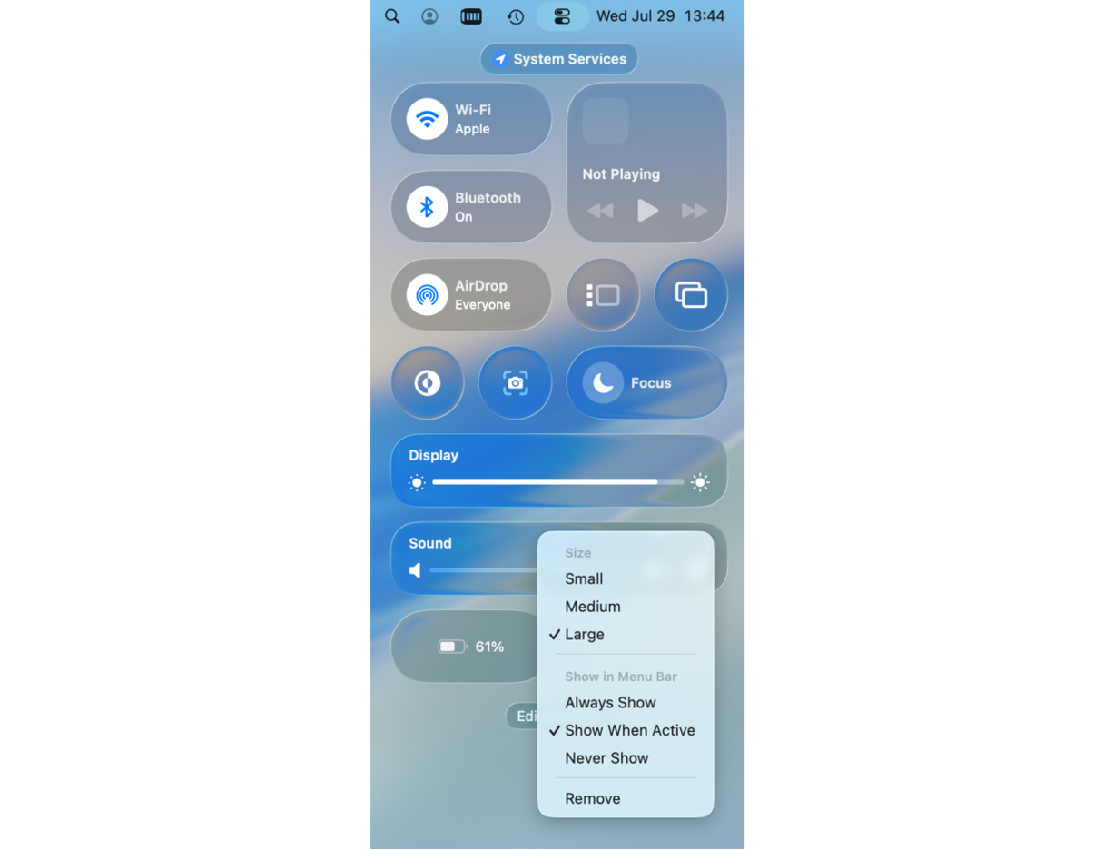 change the size of the module in Control Center
