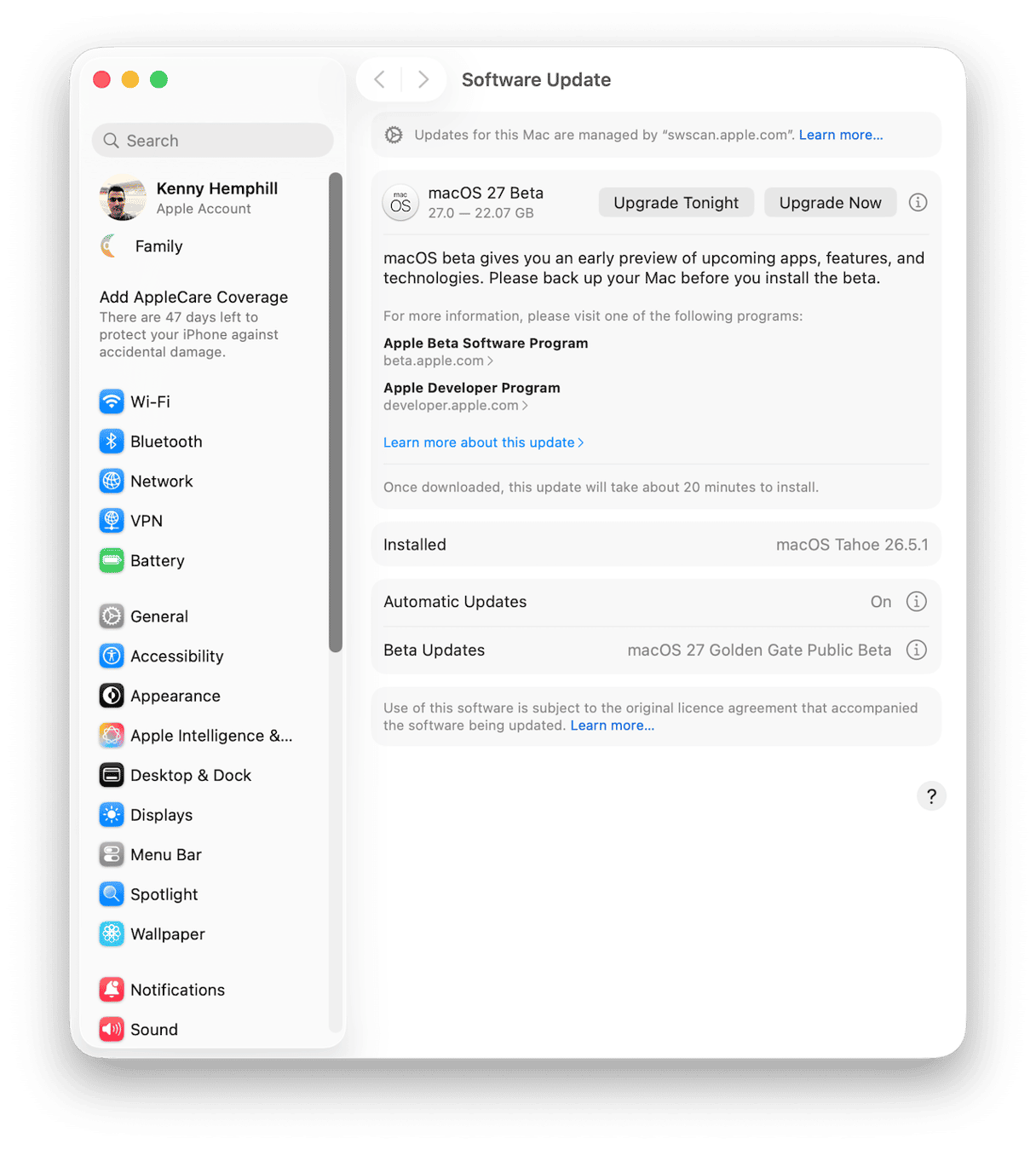 System Settings > General > Software Update