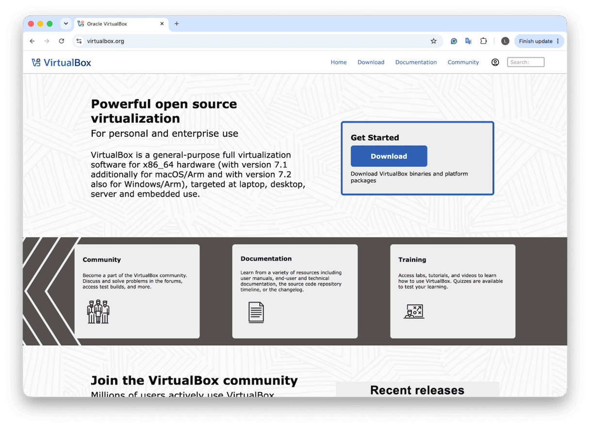 VirtualBox software for running Windows on Mac