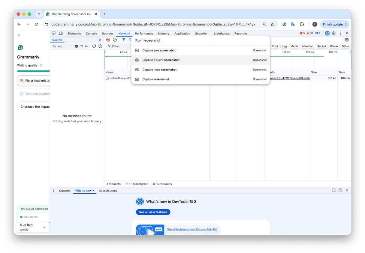 Chrome DevTools full-page capture