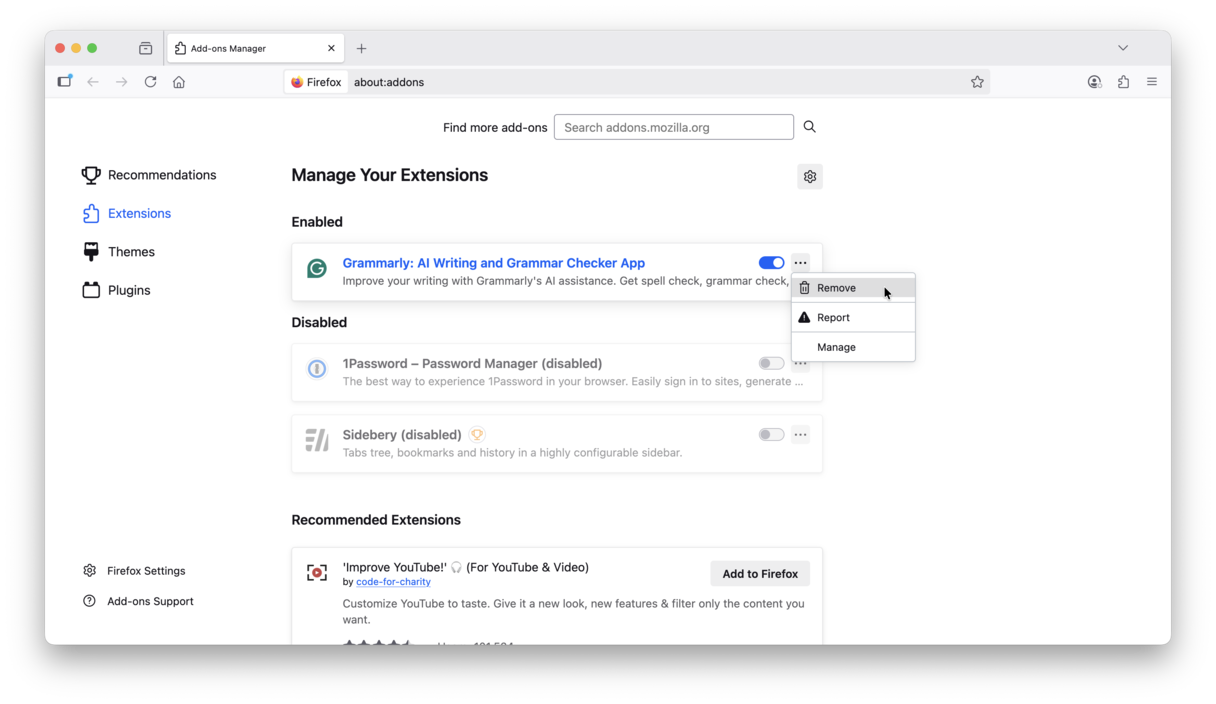 How to remove extensions in Firefox