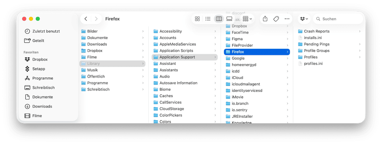 Suchen Sie den Firefox-Ordner und ziehen Sie ihn in den Papierkorb