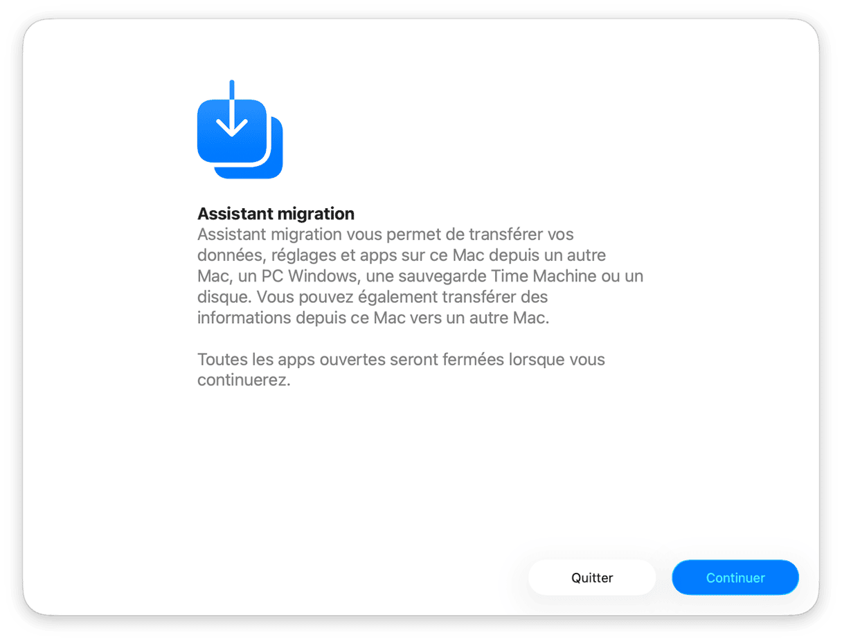 Utilisez l'Assistant migration pour transf&eacute;rer des fichiers d'un Mac &agrave; un autre