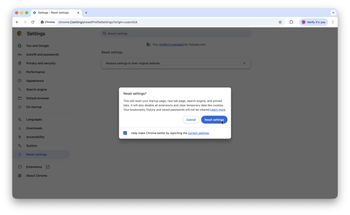 Reset Chrome