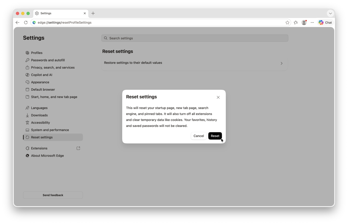 How to reset Microsoft Edge