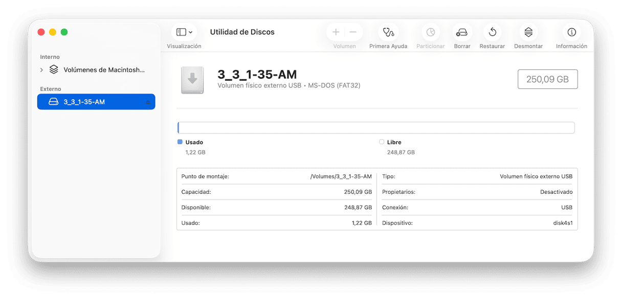 Abre la Utilidad de Discos (Finder > Aplicaciones > Utilidades)