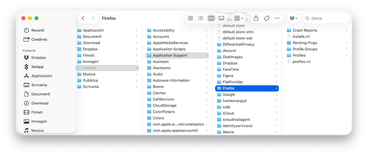 Cerca la cartella di Firefox e trascinala nel Cestino