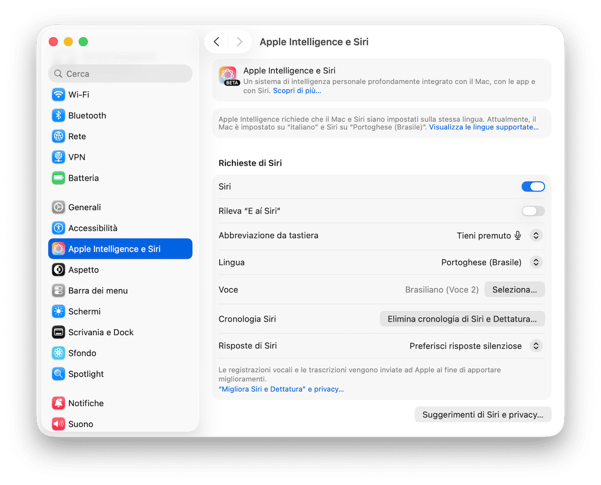 Disattiva e riattiva Apple Intelligence
