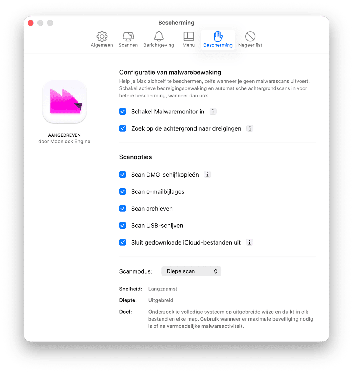 Kies 'Bescherming' in de navigatiekolom