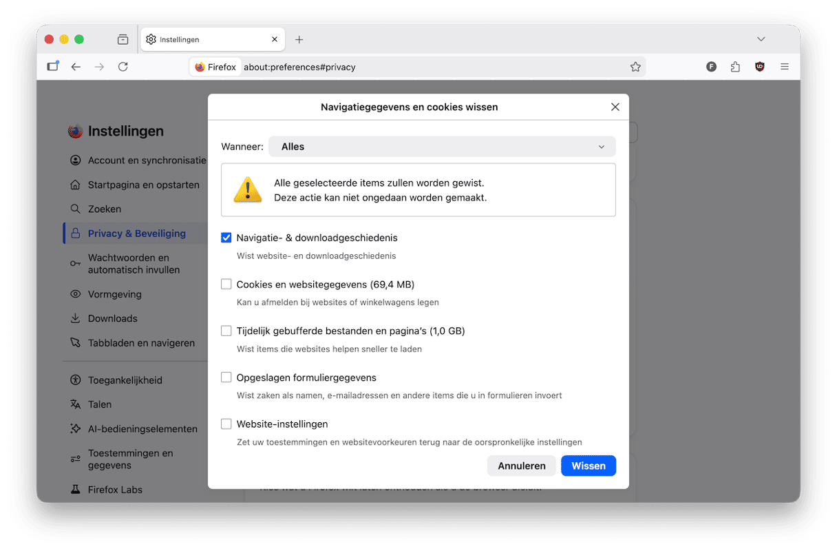 Om de downloadgeschiedenis rechtstreeks in Firefox te verwijderen