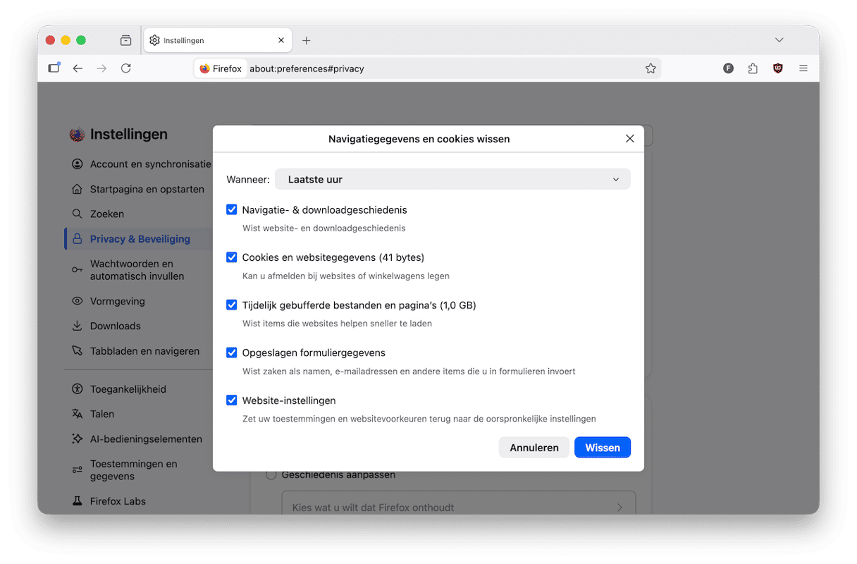 Klik op 'Wissen'
