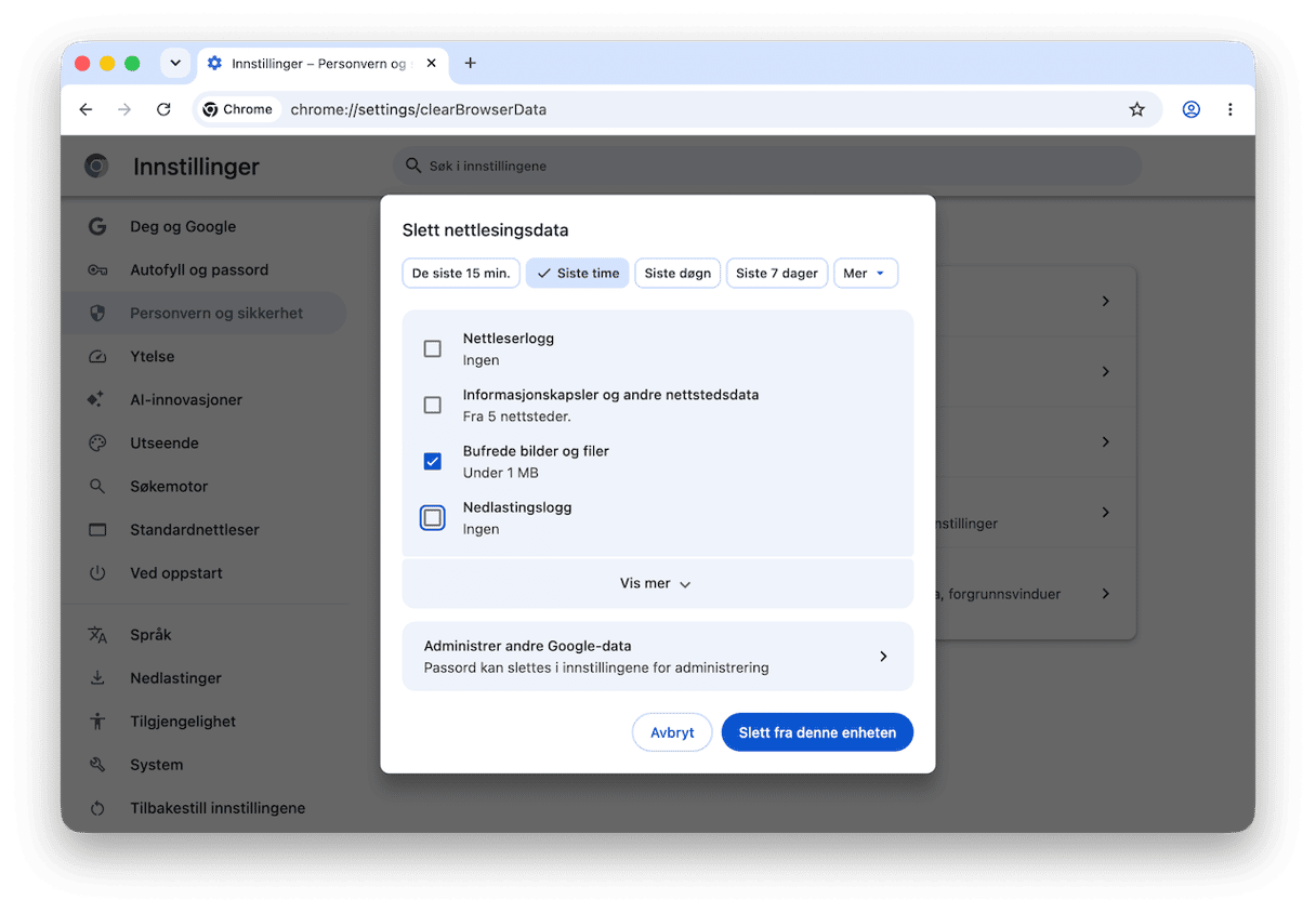 Slik t&oslash;mmer du hurtigbufferen i Chrome