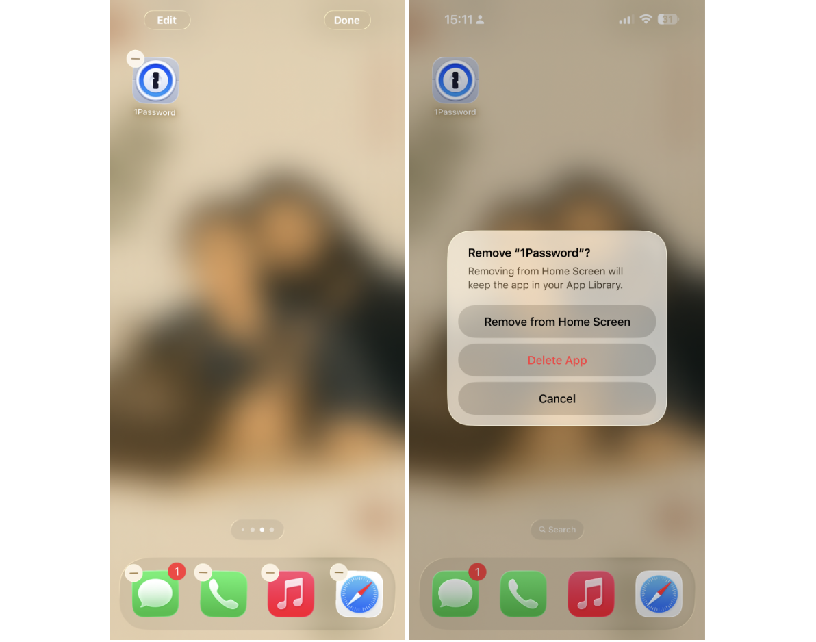 uninstall 1Password on iPhone or iPad