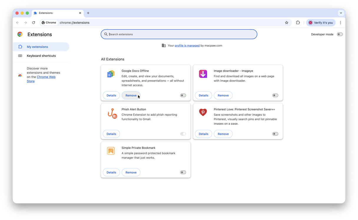 remove Chrome extensions