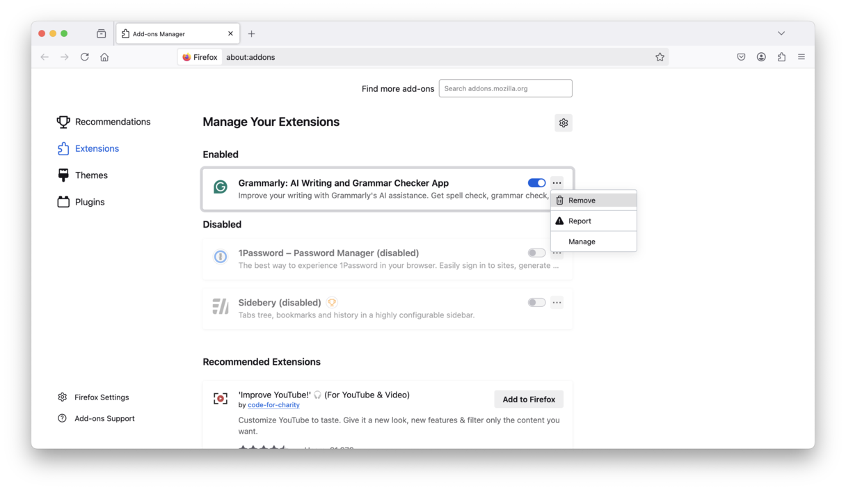 How to remove extensions in Firefox