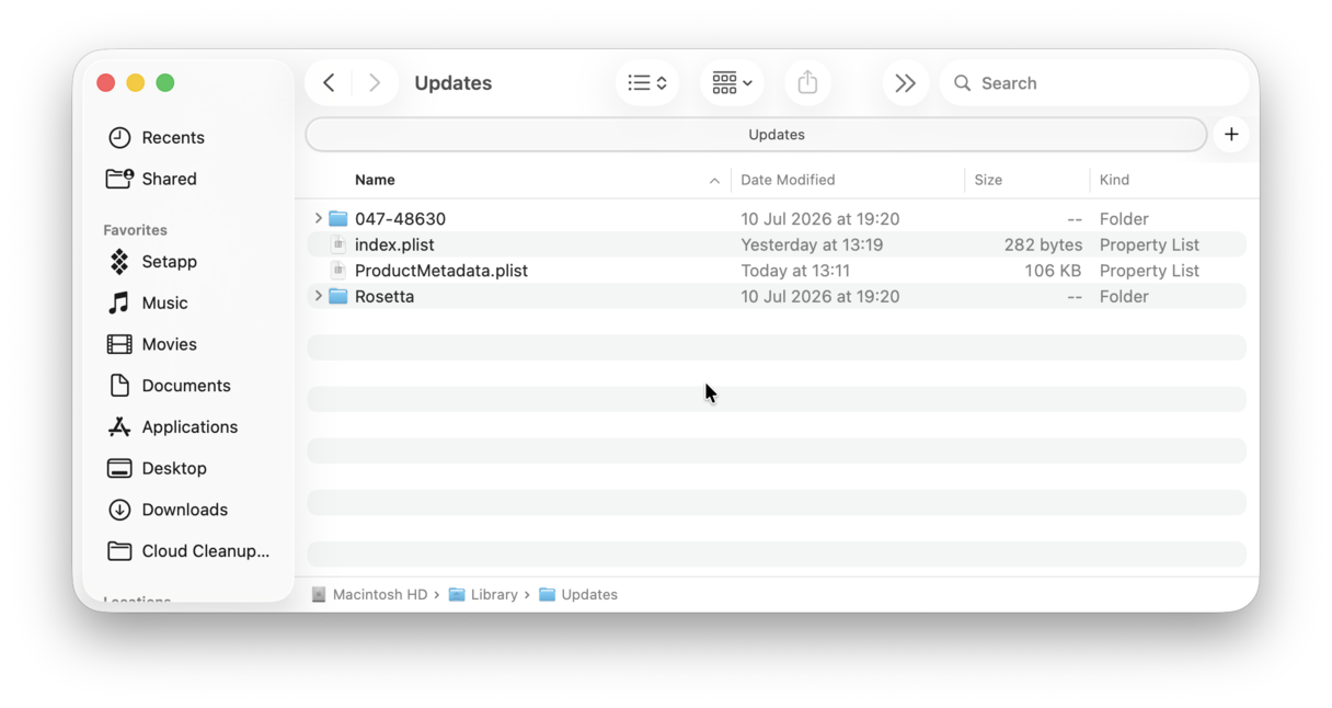 Updates folder on Mac
