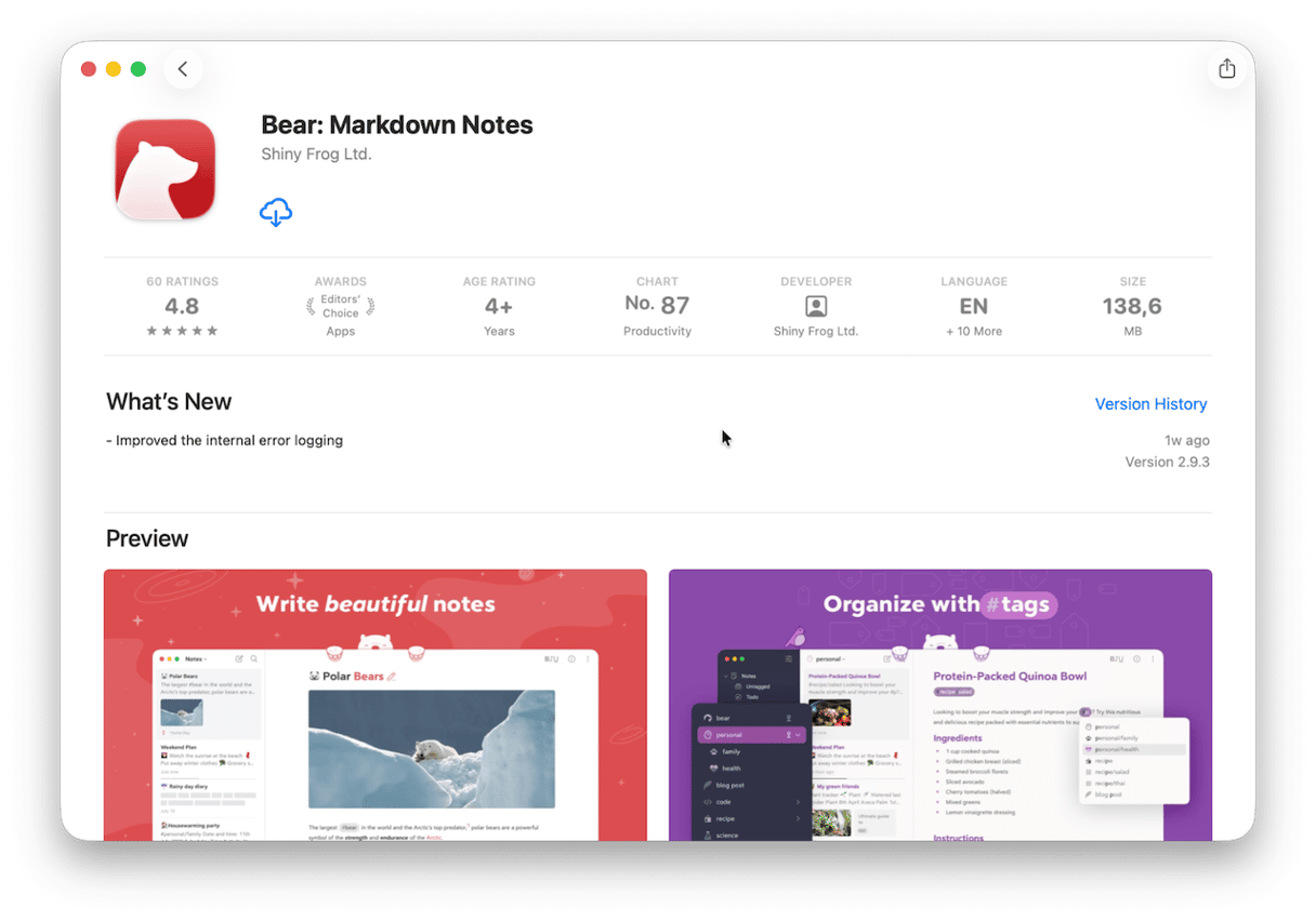 Bear: Markdown Notes app