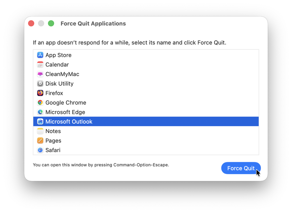 How to force quit Outlook on Mac