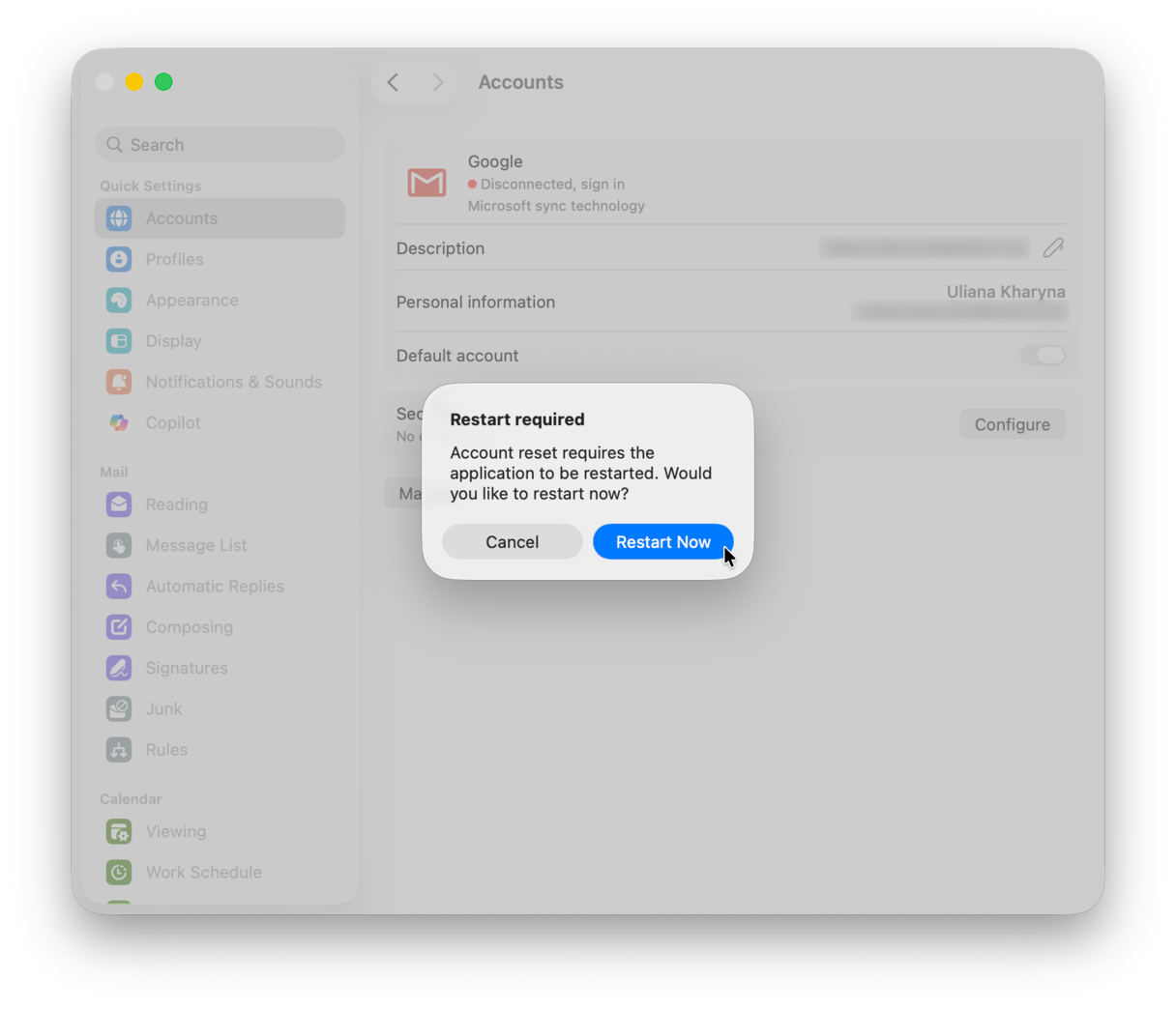 How to reset Outlook account