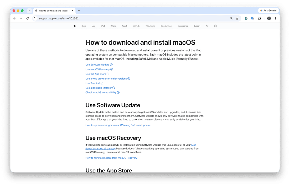 Apple's official support page
