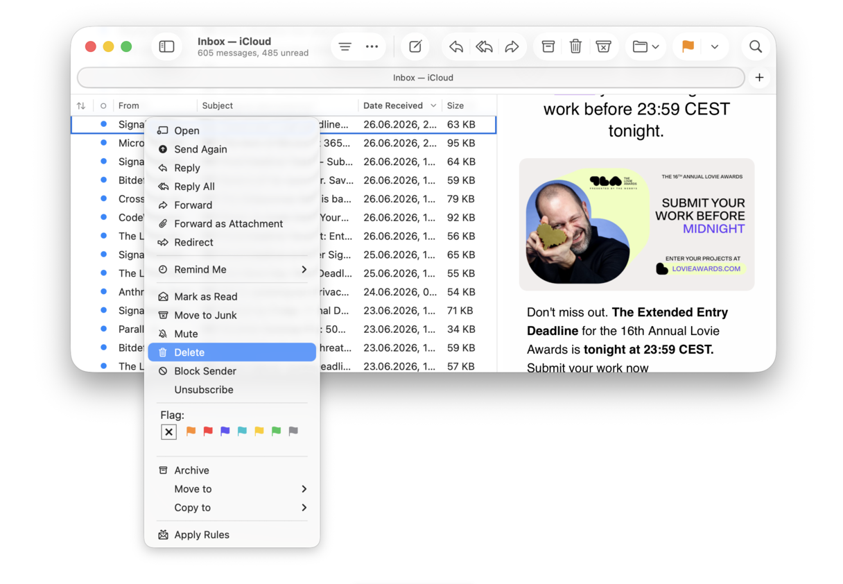 How to delete emails on Mac