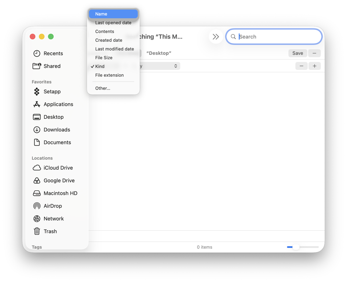 Filter images by name in Finder