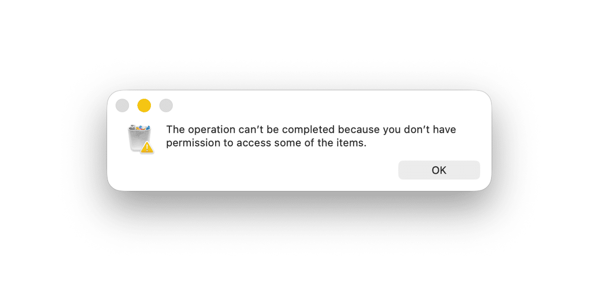 The operation can't be completed error