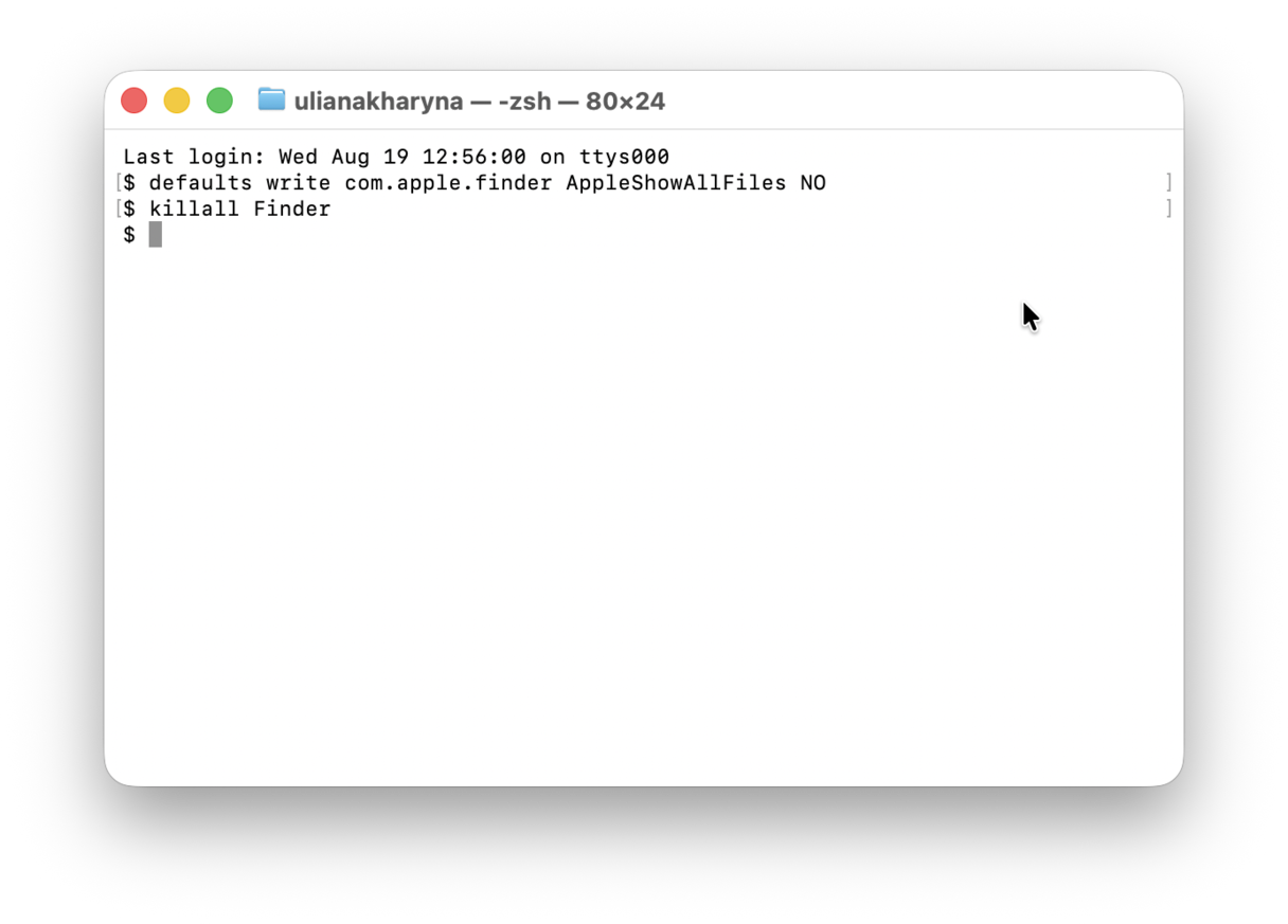 Hide folders on Mac via Terminal