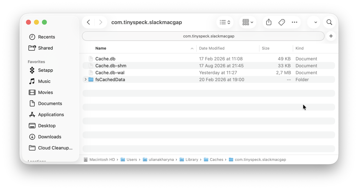 Empty Slack cache manually