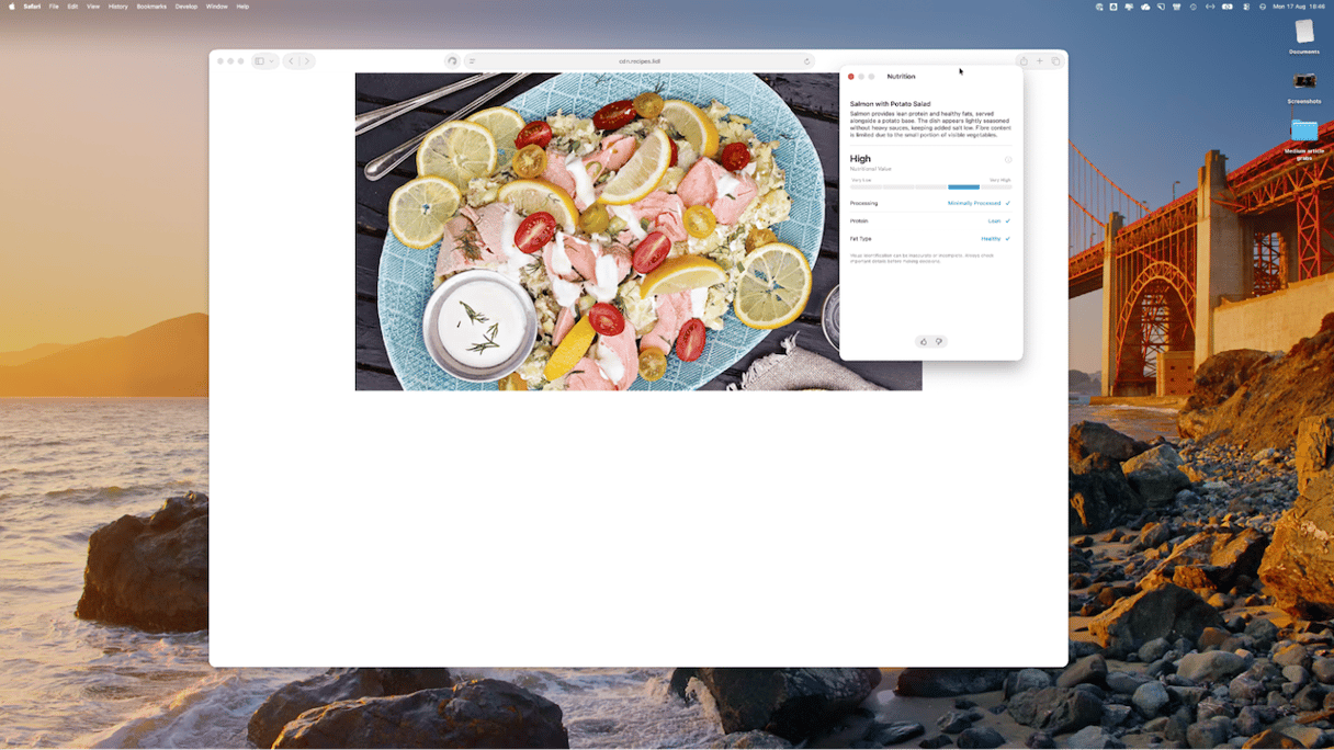 nutritional information on the meal