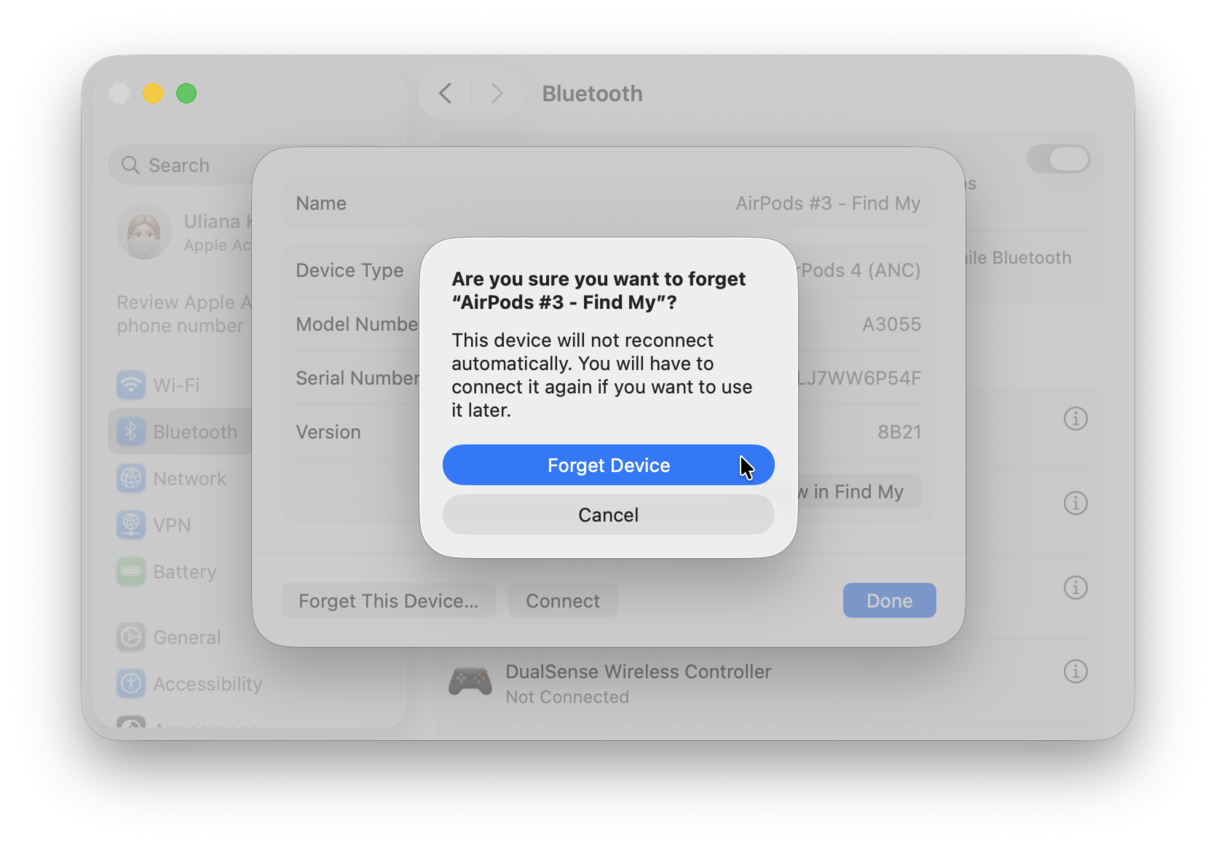 Forget Bluetooth device on Mac