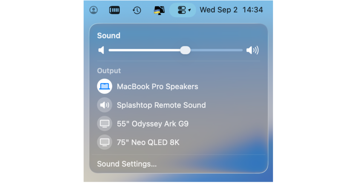 Sound settings in Control Center on Mac