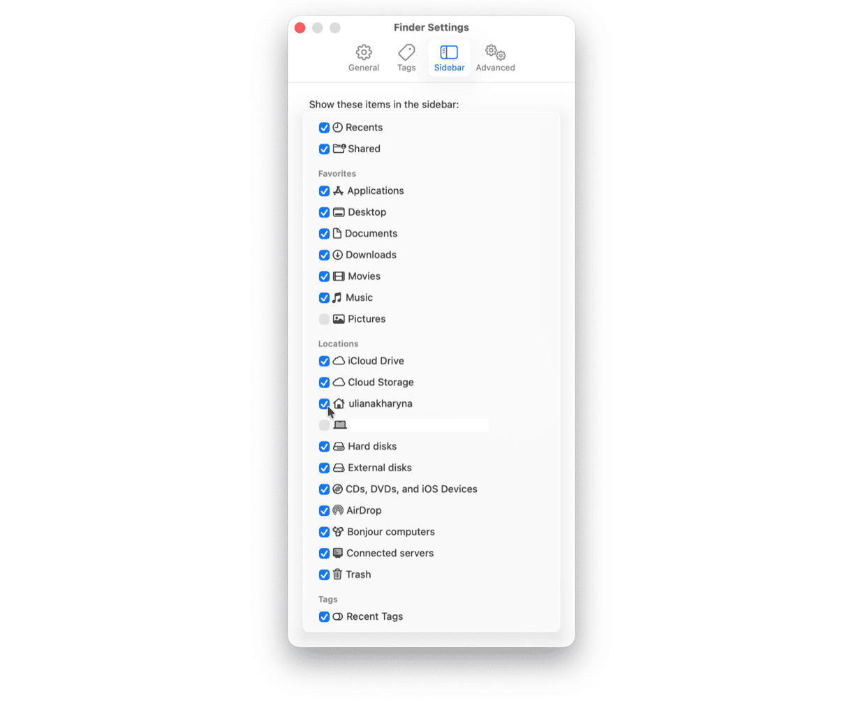 Make Home visible via Finder settings