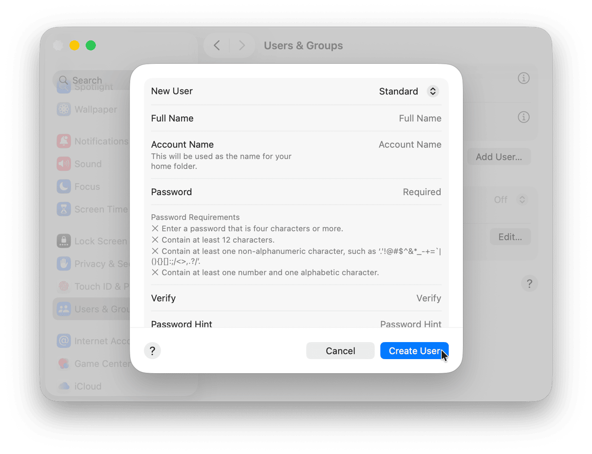 Create a new user account on your Mac