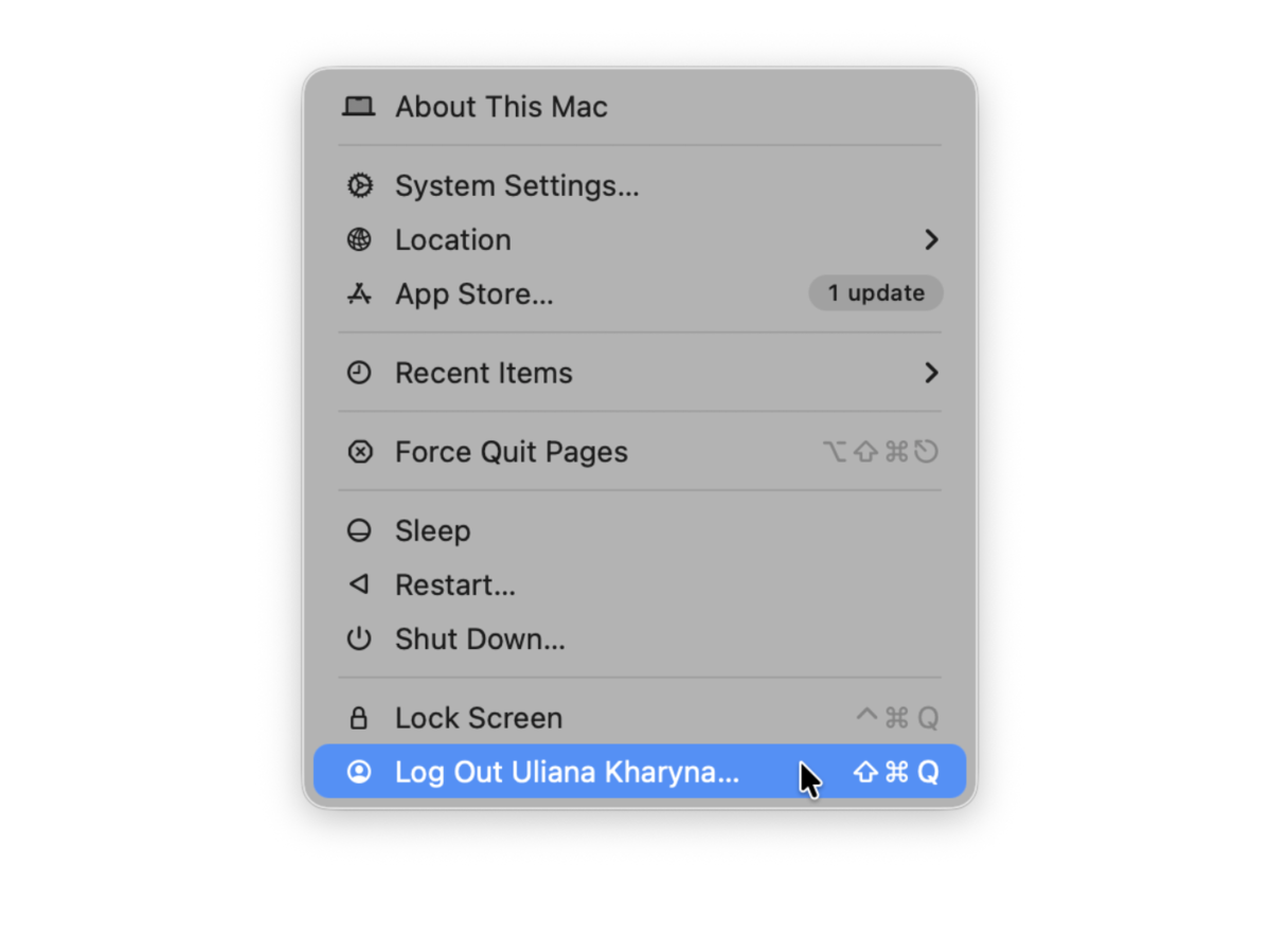 How to log out the user via Apple menu