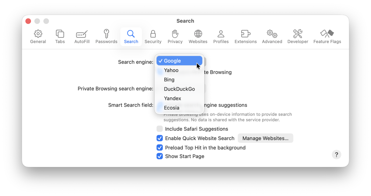 Reset Safari settings