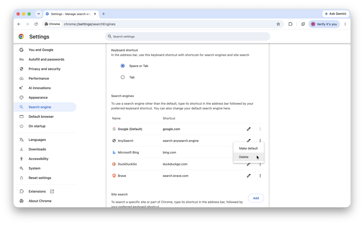 How to remove AnySearch from Chrome