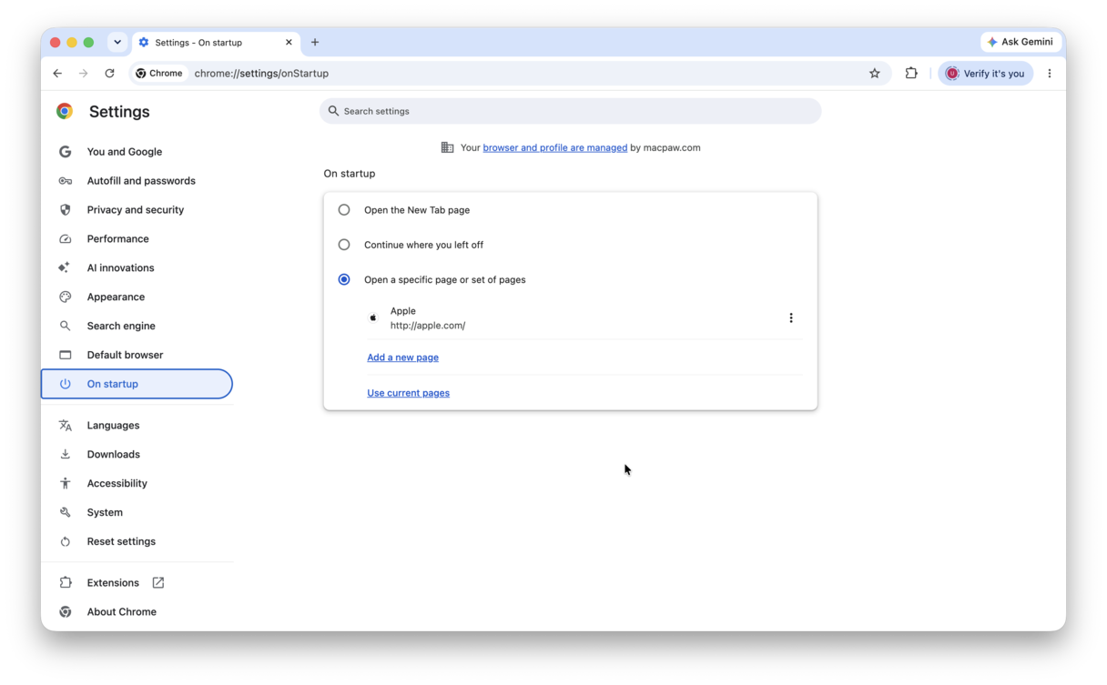 How to change start page in Chrome
