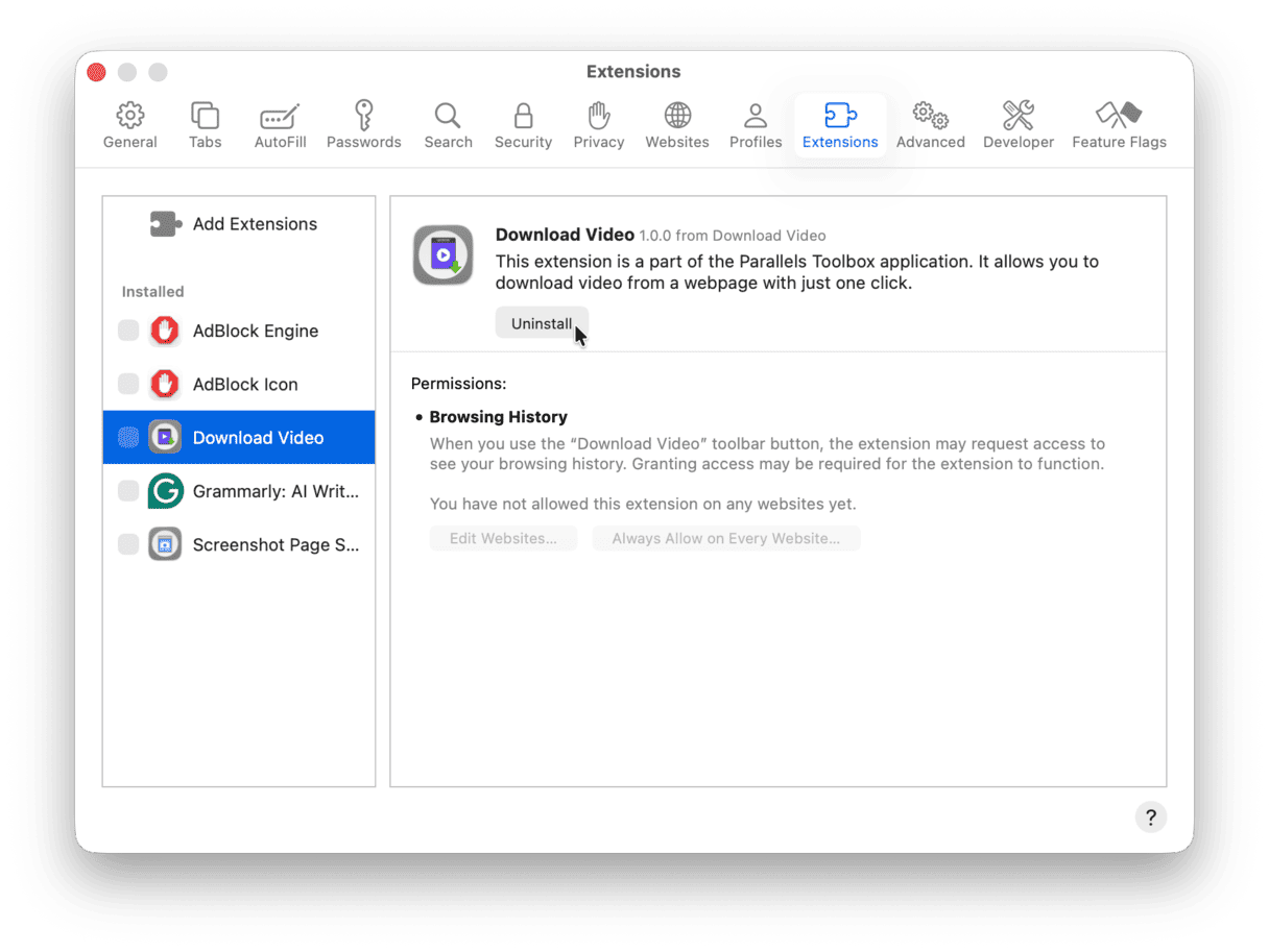 How to remove extensions in Safari
