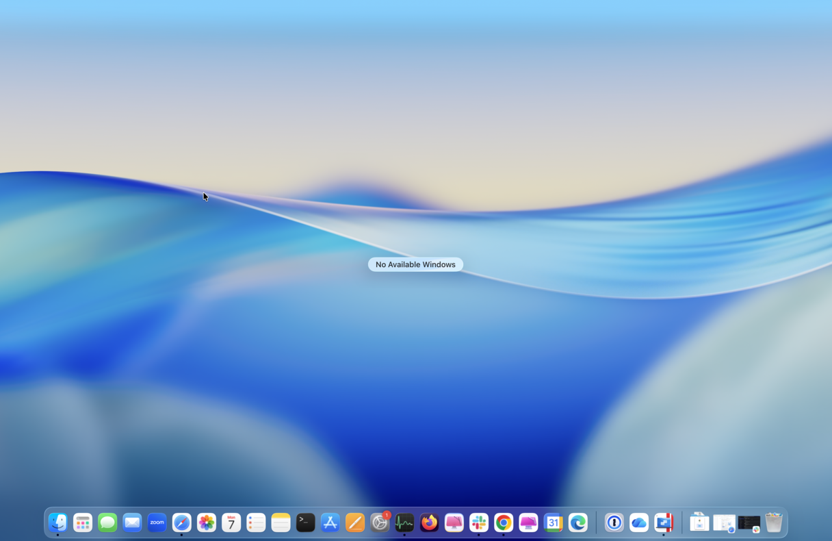 &lsquo;no available windows&rsquo; message on the screen