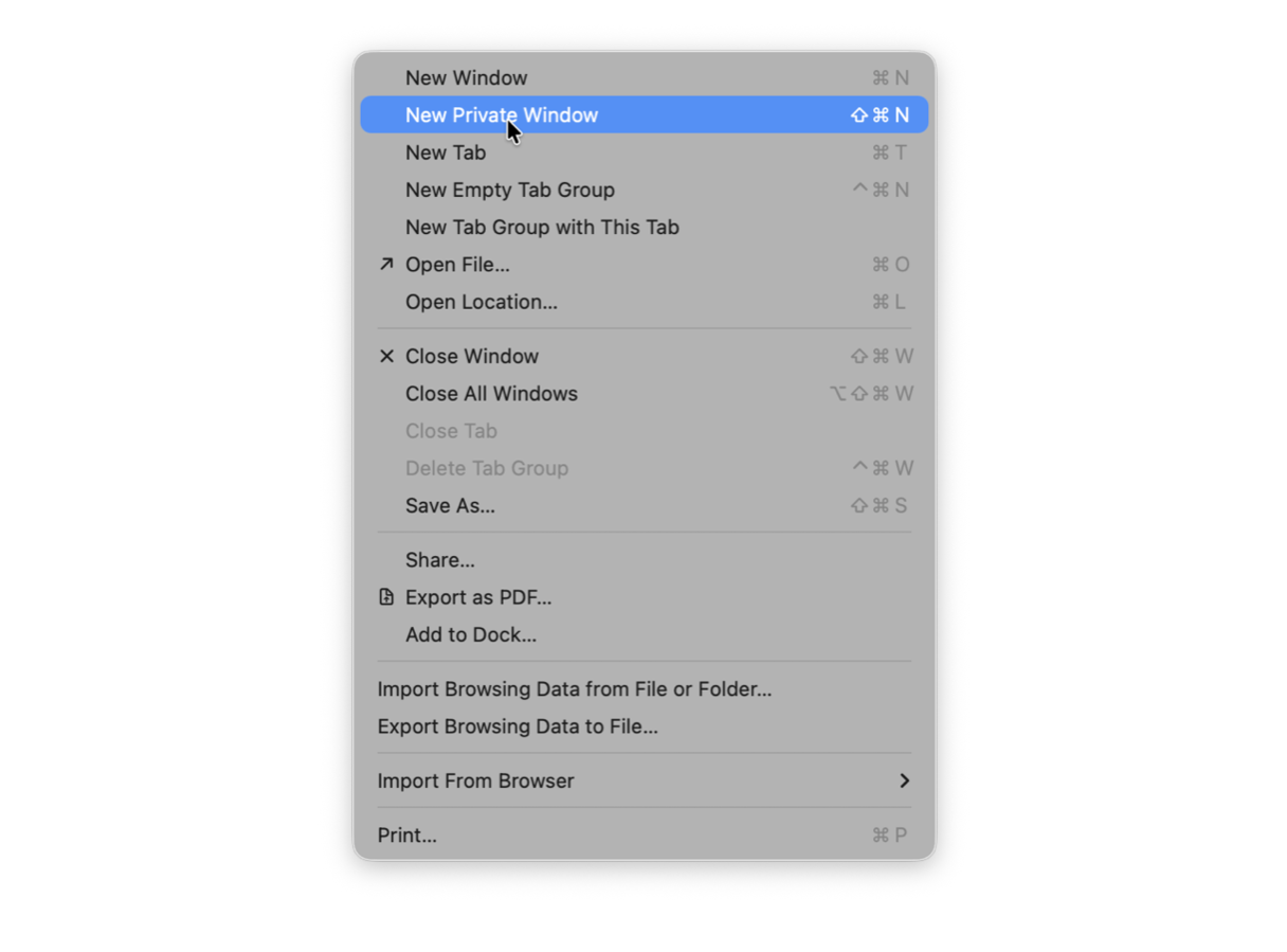 enter Private Browsing mode in Safari