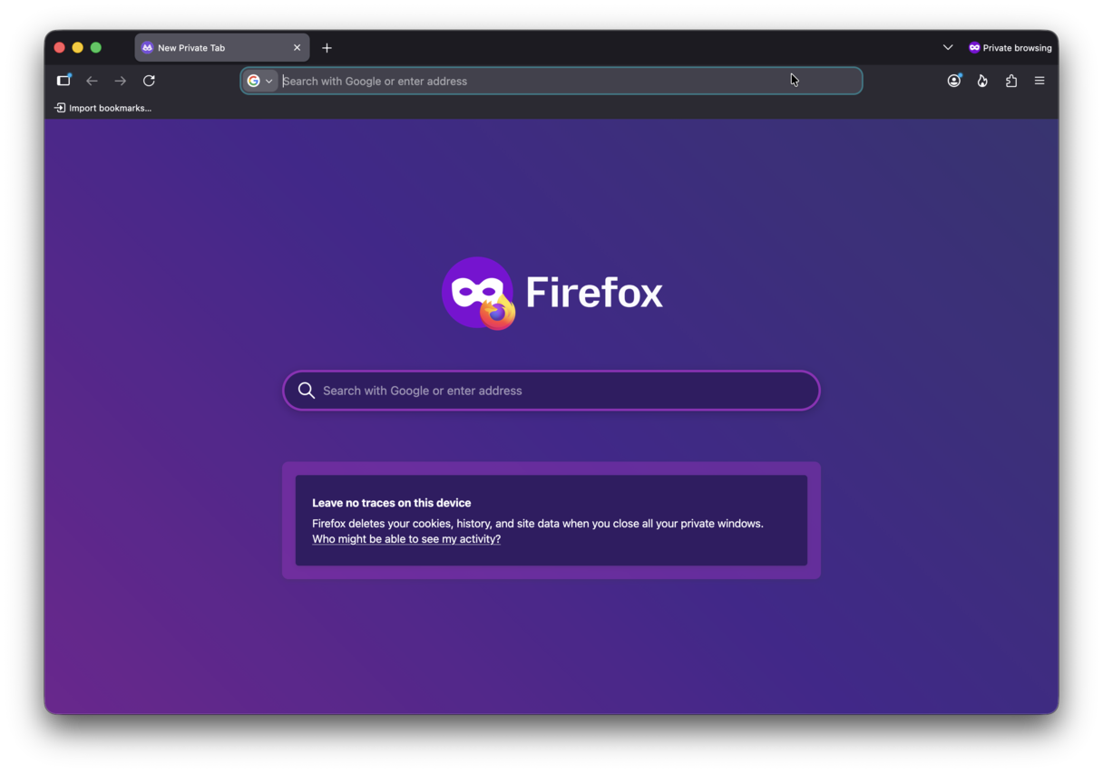 Enter Private browsing mode in Firefox