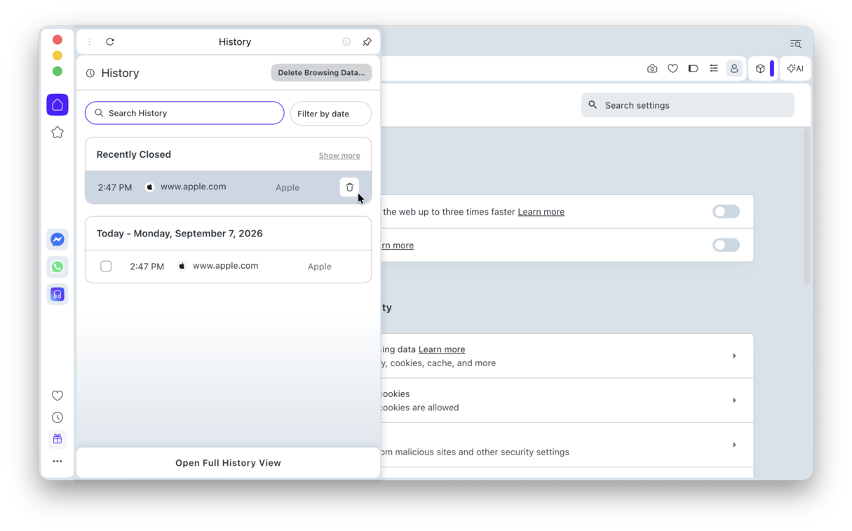 How to delete a specific page from browser history in Opera